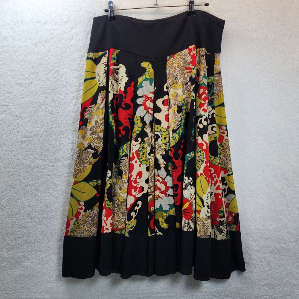 Harari‎ Silk Skirt Womens OX Medium Vintage Japanese Abstract Artsy Floral Midi